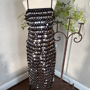Black Party Sequin Coin Midi Dress
